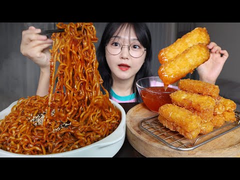 불닭+짜파게티 불파게티 꿀조합 먹방 바삭한 해시브라운 까지! SPICY BLACK BEAN FIRE NOODLES & HASH BROWNS MUKBANG ASMR