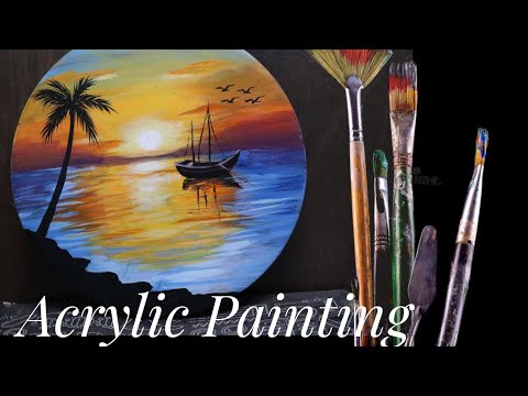 ACRYLIC PAINTING ON WOOD POLIPAT | SUNSET PAINTING | 😍😍 #acrylicpainting #art