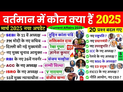 वर्तमान में कौन क्या है 2025| vartman me kon kya hai 2025| Current affairs 2025| Who is who in india