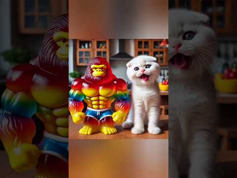 Kucing tertawa melihat harimau singa beruang gorila berubah jadi jelly warna warni #cat #animals