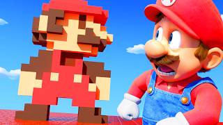 3d Mario and Pixel Mario trying to save the Princess from Bowser