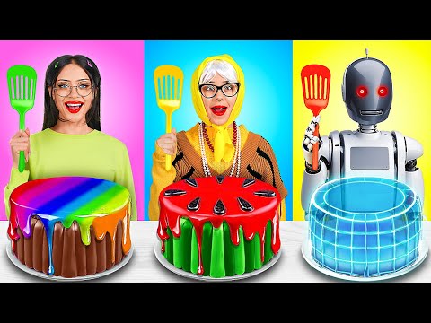¡DESAFÍO DE COMIDA: YO VS ABUELA VS ROBOT! DIVERTIDA BATALLA DE COCINA DE 123 GO! FOOD