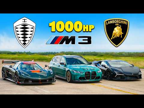 Koenigsegg Jesko v Lambo Revuelto v 1,000hp BMW M3: DRAG RACE