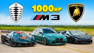 Koenigsegg Jesko v Lambo Revuelto v 1,000hp BMW M3: DRAG RACE