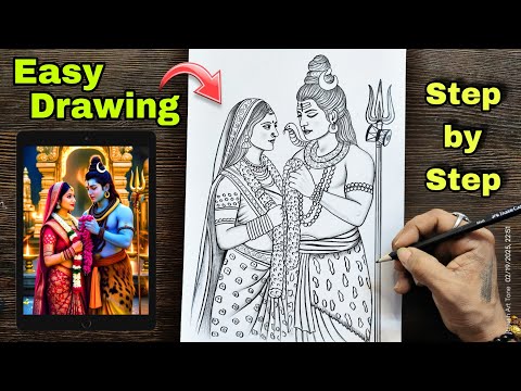 Maha Shivratri easy drawing | Lord shiva parvati drawing || Easy drawing of Mahadev step by step