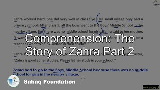 Comprehension: The Story of Zahra Part 2