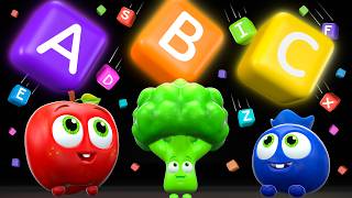 ABC Slide! Alphabet Song with Dancing Apple, Blueberry & Broccoli | Funky Fruits Baby Sensory ☀️