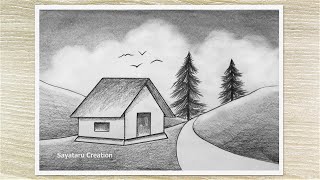 Easy Landscape Drawing with Pencil Sketch, Pencil Drawing for Beginners