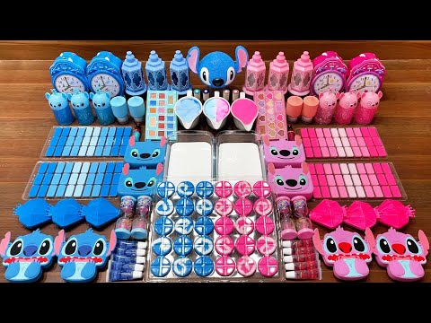 Mixing Slime With Blue vs Pink Stitch Toys! So Satisfying #57