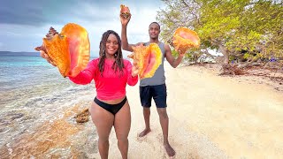 Coastal Foraging And Spearfishing For Food On Remote Island
