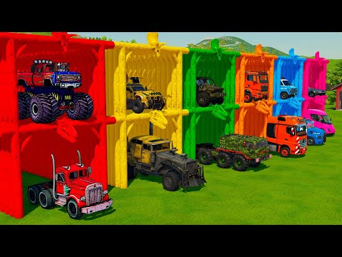 TRANSPORTING MONSTER TRUCKS, MILITARY VEHICLES & POLICE CARS  WITH BIG TRUCKS!  Farming Simulator 22