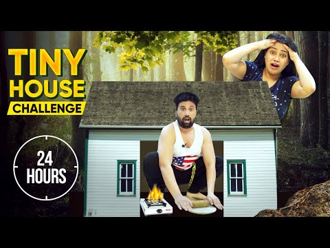 Living in Tiny🏕👪 House for 24hrs  #24hourschallengevideo #24hrstinyhousechallenge #funny #comedy