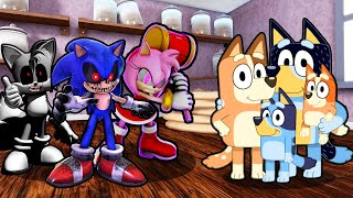 SONIC.EXE FAMILY VS BLUE FAMILY ESCAPE EVIL GRANDMA IN ROBLOX