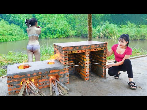 Log Cabin Building Start To Finish TIMELAPSE: Alone Girl Build New Kitchen, Stove Cooking