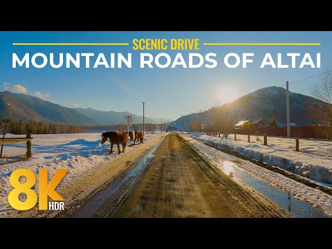 8K HDR Scenic Winter Drive in the Altai Mountains - Stunning Landscapes with Real Road Sounds