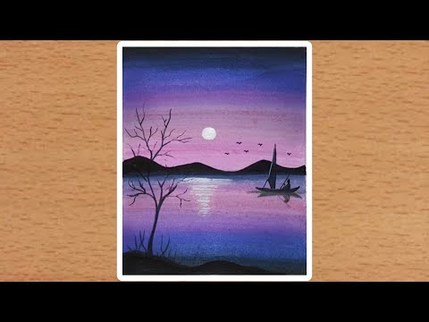 How to draw Moonlight Scenery by using soft pastel | Moonlight Night easy drawing