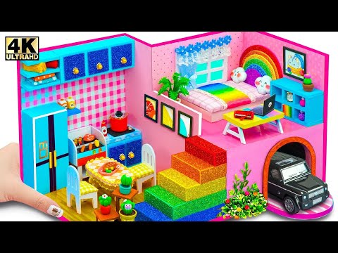 (So Easy) Make Sparkling & Stunning Mini Rainbow House from Cardboard for Pet | DIY Miniature House