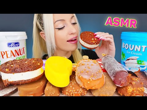 ASMR EATING CHOCOLATE ICE CREAM CANDY BARS, SNICKERS, KITKAT, MILKA (DESSERT) MUKBANG, 초코아이스크림 먹방