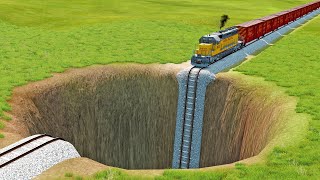 Trains vs Giant Pit - BeamNG.drive
