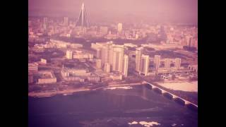 Helicopter flight over Pyongyang