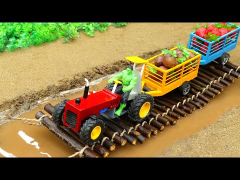 Diy tractor making mini wooden bridge very unique | Diy tractor with trailer full fruit