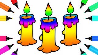 Christmas Rainbow Candle Coloring Page and Drawing with Magic