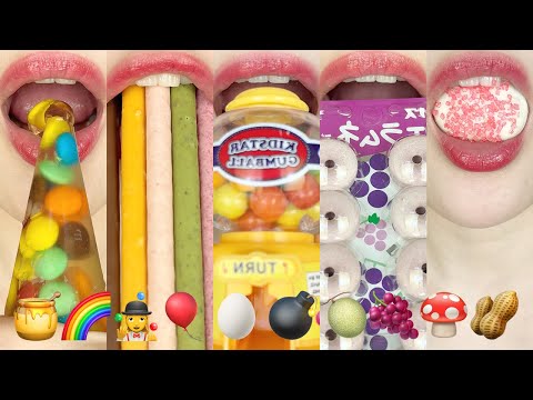 asmr EMOJI FOOD 🍯🌈🤹♀️🎈🥚💣🍈🍇🍄🥜 이모지 먹방 eating sounds