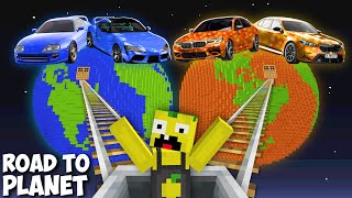 I found ROAD TO BMW M5 LAVA PLANET vs TOYOTA SUPRA WATER PLANET in Minecraft !