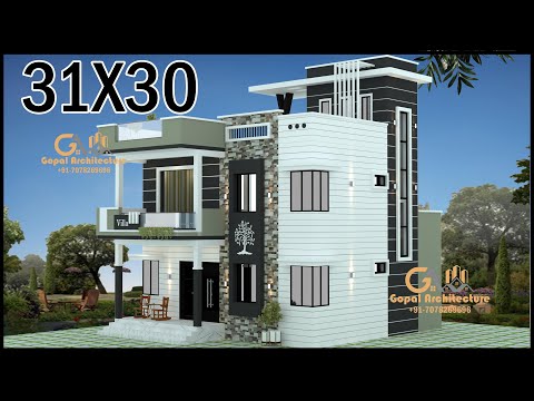 31'-0"X30'-0" Modern House, West Facing 4 Room Duplex House Design With Vastu, Gopal Architecture