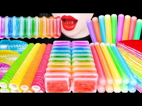 ASMR RAINBOW HOME MADE FROZEN NIK-L-NIP 직접만든 닉클립 먹방 WAX CADNY CREPE CAKE JELLY EATING SOUNDS MUKBANG