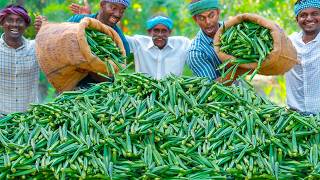 LADY FINGER CHIPS | Fried Lady Finger Recipe Cooking in Village | Okra Recipe Vendakkai Mor Kulambu