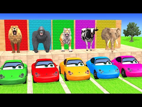 Long Slide Game With Cow Elephant Gorilla Hippopotamus Tiger 3d Animal Game Funny 3d Animals