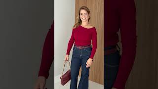 Vídeo adicional 6 do item Blusa Janaina - Marsala - Canelada, Moderna e com Decote Assimétrico de M/L