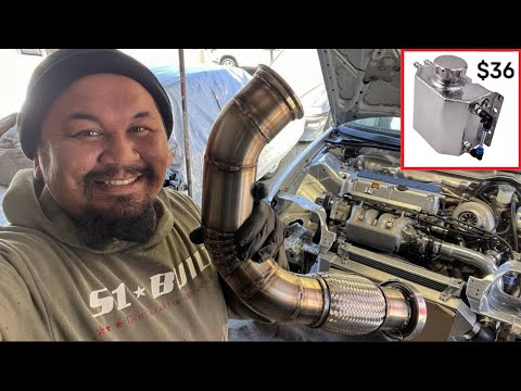 BUDGET AWD BUILD PT17: Modifying a $36 Coolant Reservoir + Turbo Down Pipe Fab