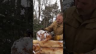 Traditional Log Cabin Build in Deep Snow #logcabin #bushcraft #shorts