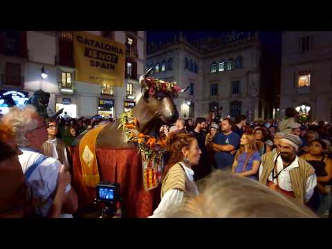 Barcelona Merce Festival Celebration Fireworks and Giants Dance in the Rain