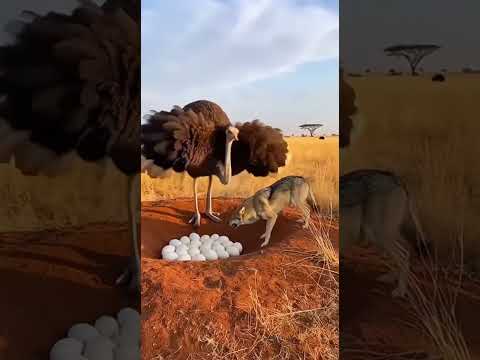 Ostrich Mother Kicks Wolf Into the Sky 😱🦵🐺 #OstrichMother #WolfFail #SavannaChaos