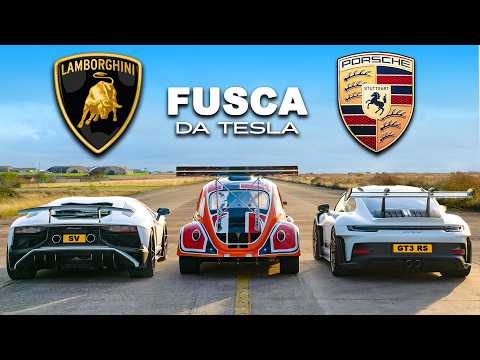 Lambo Aventador SV vs 911 GT3 RS vs Tesla Beetle: CORRIDA DE ARRANCADA