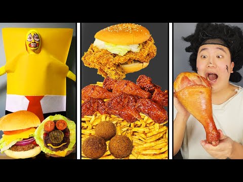 ASMR MUKBANG | Crispy Fried Chicken, Cheese burger, cheese stick recipe ! eating