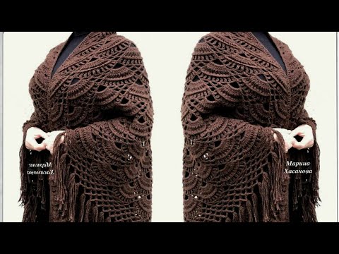 شال كروشيه مثلث رائع بغرزة مجسمه/crochet shawl