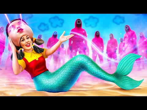 🧜‍♀️How to Become a Mermaid at Squid Game School! From Nerd to Magical Makeover