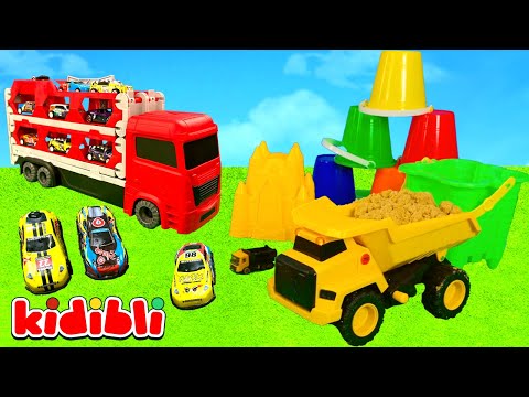 Constroem Castelo de Areia com Escavadeira 🪏🚜 Vídeo Educativo de Brinquedo Infantil | Kidibli