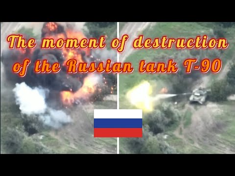 The moment of destruction of the Russian tank T-90