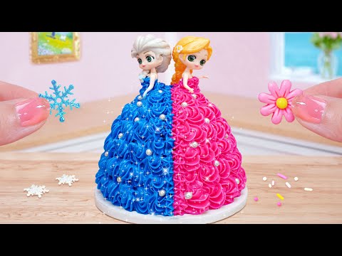 Disney Princess ELSA & Aurora Cake ❄️ Beautiful Frozen Miniature Princess Cake Decorating Recipe 💖