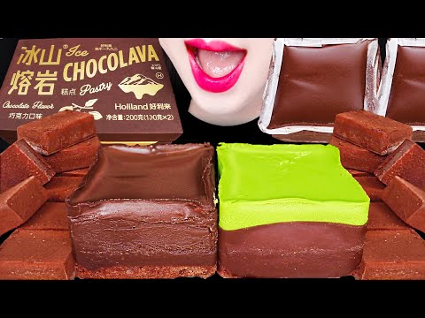 ASMR Sticky Pave Chocolate Cake 빙산롱옌 중국 디저트 먹방 Mukbang, Eating