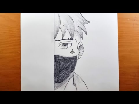 Fácil de esboçar | Como desenhar um personagem de anime legal usando uma máscara facial