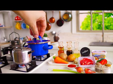 Mini Coffee Beef Stew | Asmr | Tiny Food | KITCHEN COOKING PLAY SET TOYS | Café Ensopado de Carne