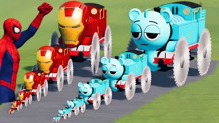 Big & Small Sprunki Sky the Train with Saw Wheels vs Iron Man the Train vs Spider-Man | BeamNG.Drive