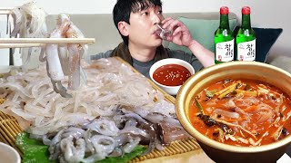 달달한 오징어회와 씌원한 물회!!🦑❄ 소주가 술술...❤(Ft.소면, 야채무침) 혼술먹방 Raw Squid MUKBANG ASMR EATINGSHOW