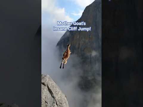 Epic Mom Goat's Cliffside Leap with Baby! Unbelievable Jump #GoatJump #WildlifeShorts